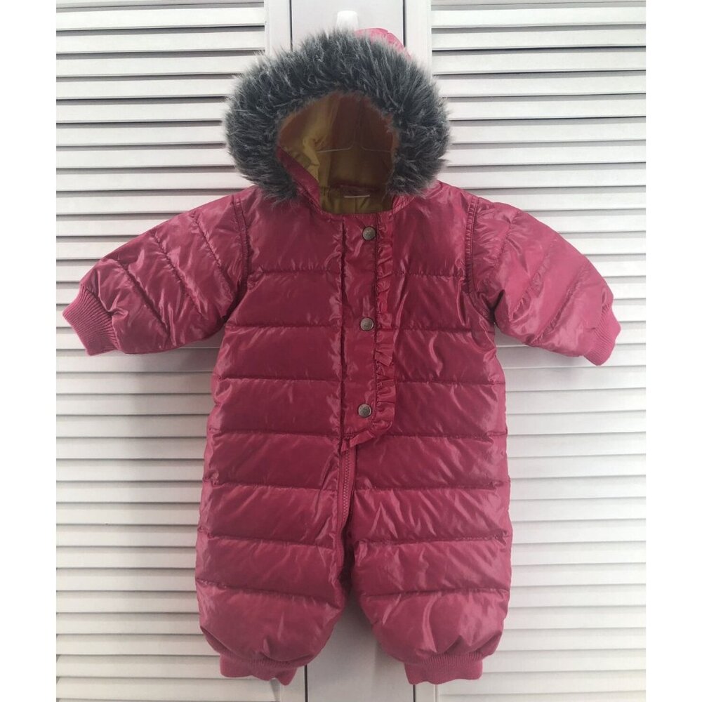 Hanna Andersson Size 70 6-12M Pink Puffer Hooded Snowsuit